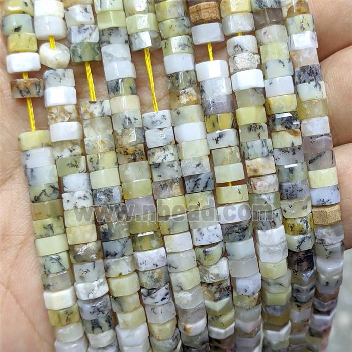 Natural White Moss Opal Hexagon Beads