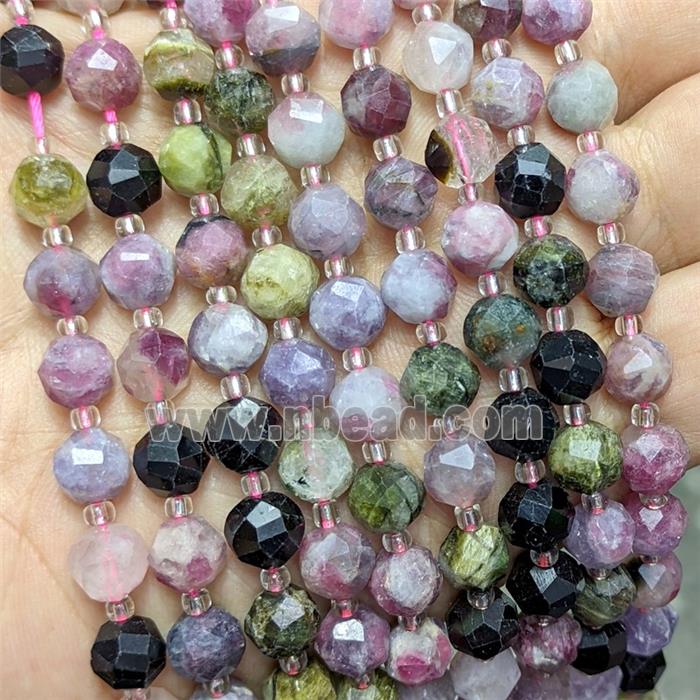 Natural Tourmaline Beads Multicolor Cutted Round