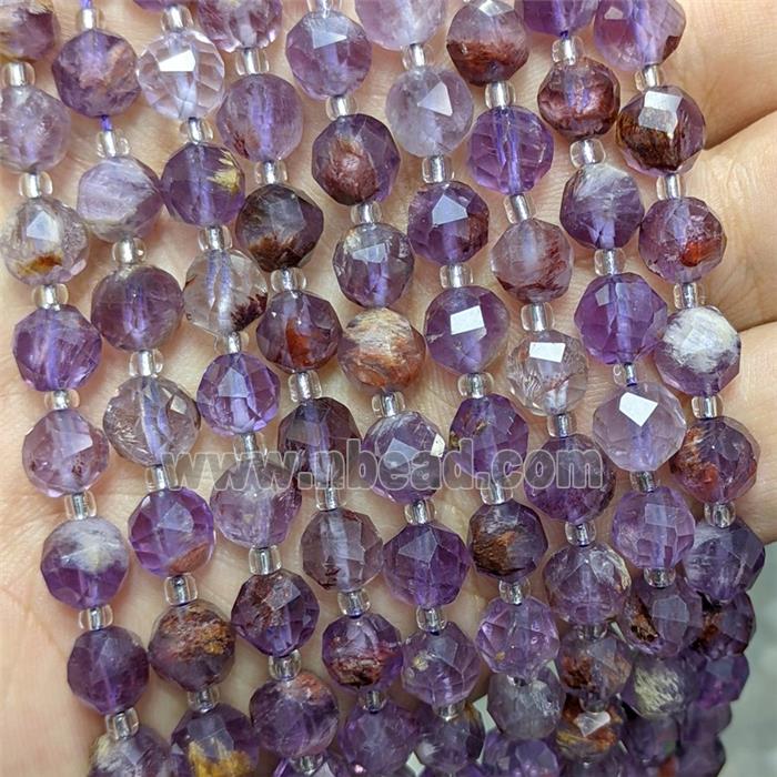 Natural Purple Phantom Quartz Beads Cutted Round