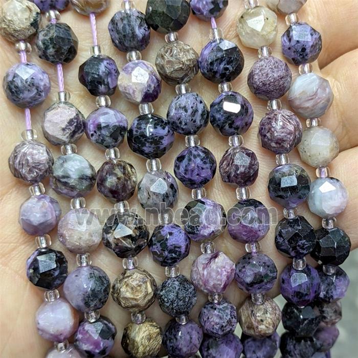 Natural Purple Charoite Beads Cutted Round