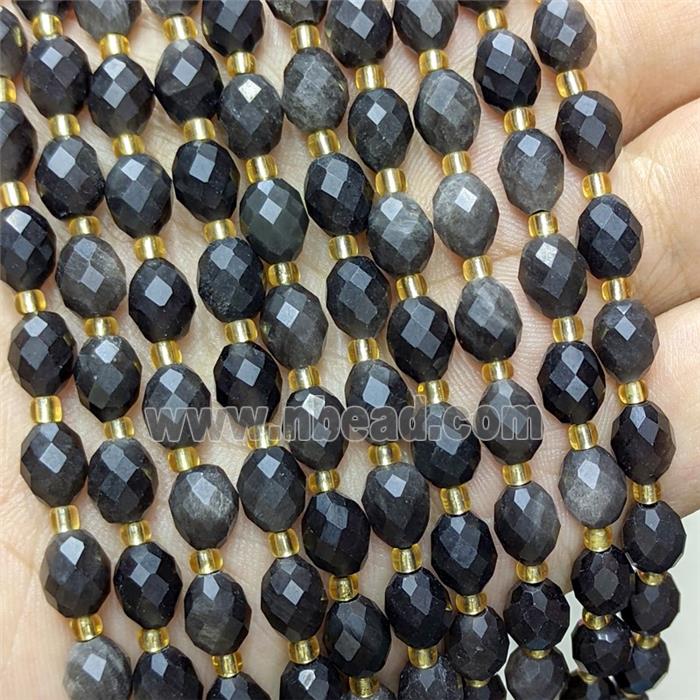 Natural Silver Obsidian Beads Faceted Rice
