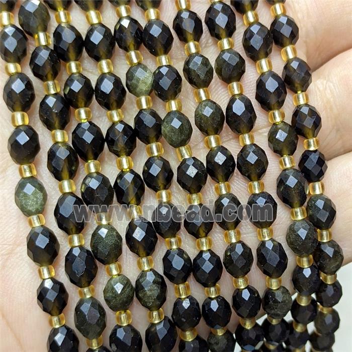 Natural Golden Obsidian Beads Faceted Rice