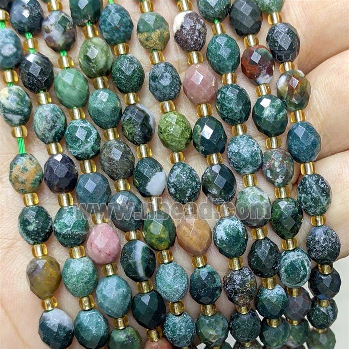 Natural Indian Agate Beads Green Faceted Rice
