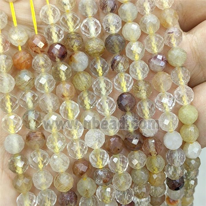 Natural Rutilated Quartz Beads Mixed Faceted Round