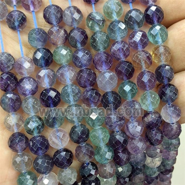 Natural Fluorite Beads Multicolor Faceted Round