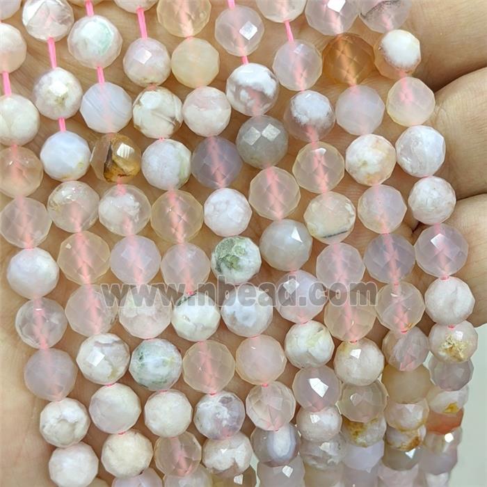 Natural Pink Sakura Agate Beads Faceted Round