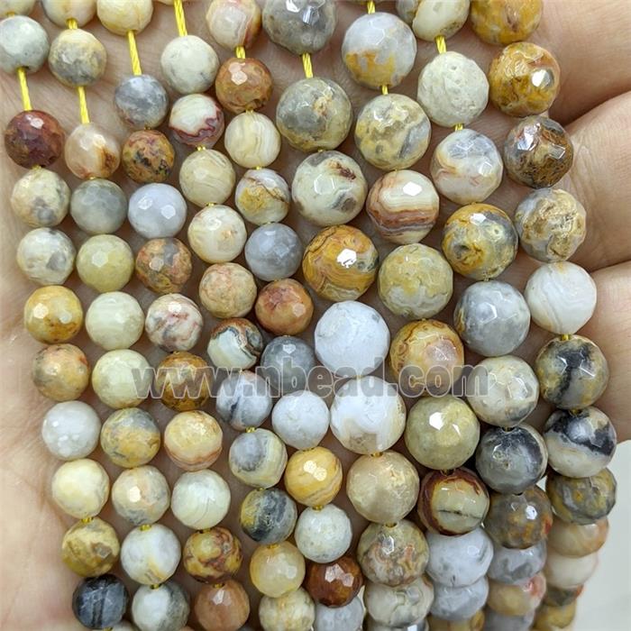 Natural Yellow Crazy Lace Agate Beads Faceted Round