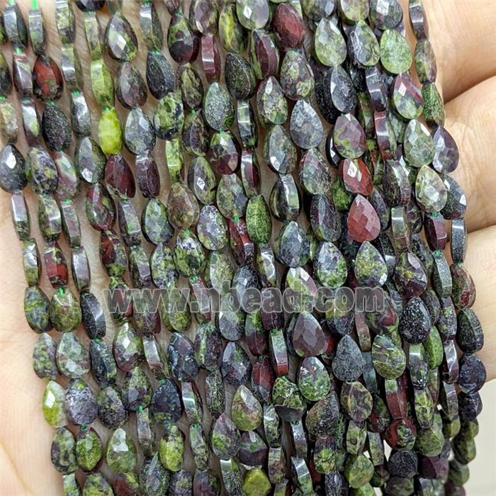 Natural Dragon Bloodstone Teardrop Beads Faceted