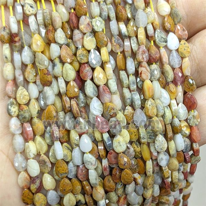 Natural Yellow Crazy Lace Agate Teardrop Beads Faceted