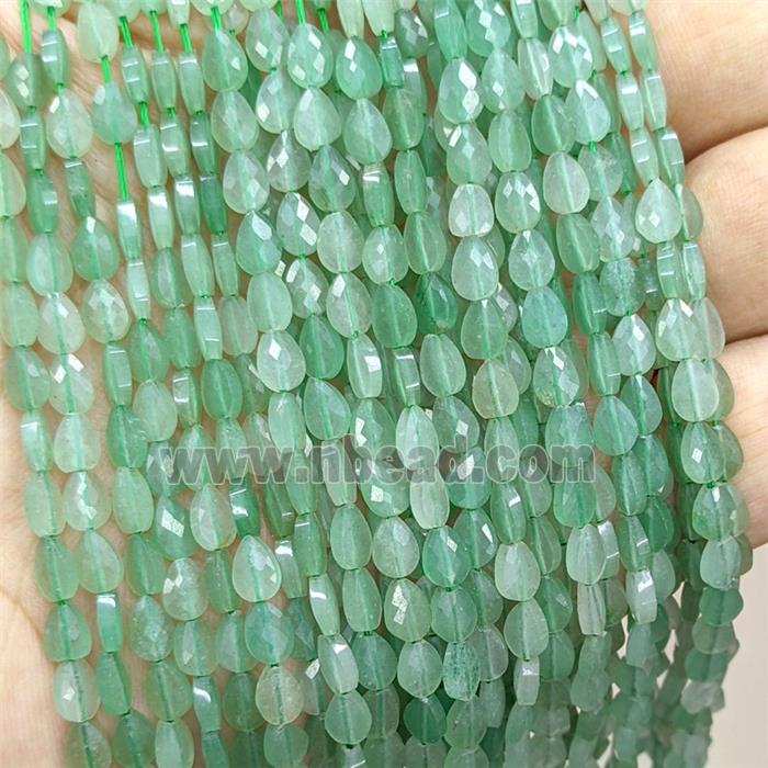 Natural Green Aventurine Teardrop Beads Faceted