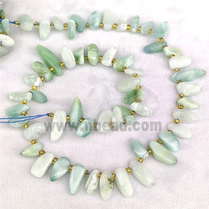 Green Peacock Angelite Chips Beads Freeform Topdrilled