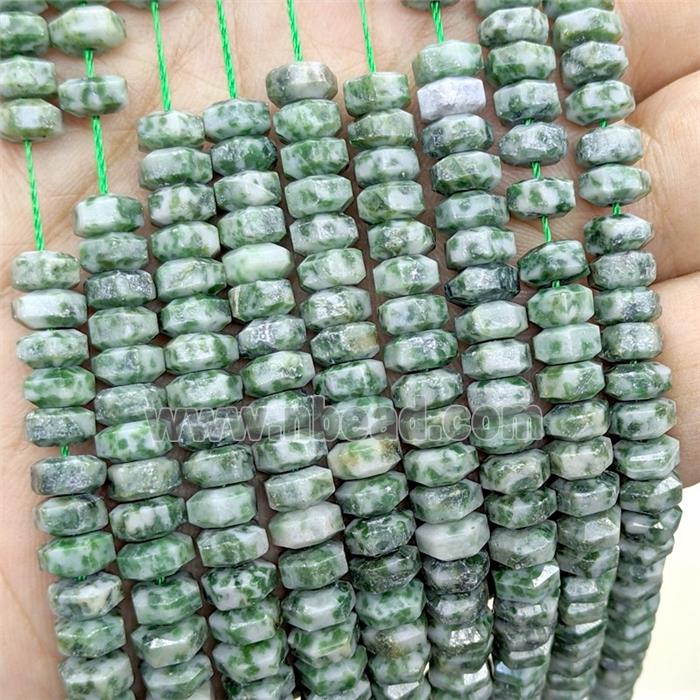 Natural Green Dalmatian Jasper Hexagon Beads