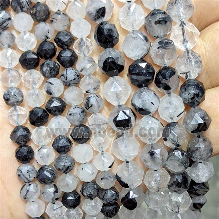Natural Black Rutilated Beads Cutted Round