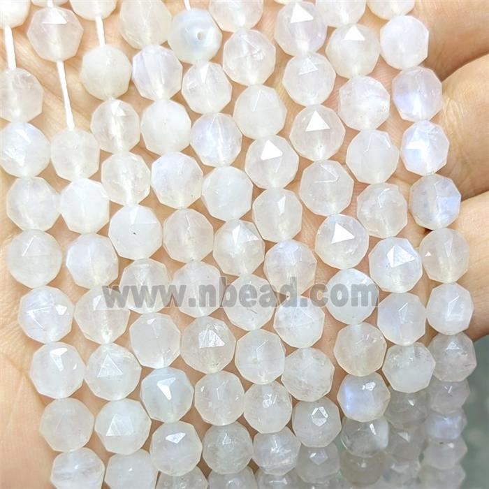 Natural White Moonstone Beads Blue Flash Cutted Round