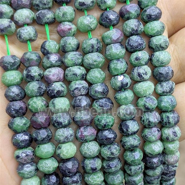 Natural Ruby In Zoisite Beads Faceted Rondelle Green Electroplated