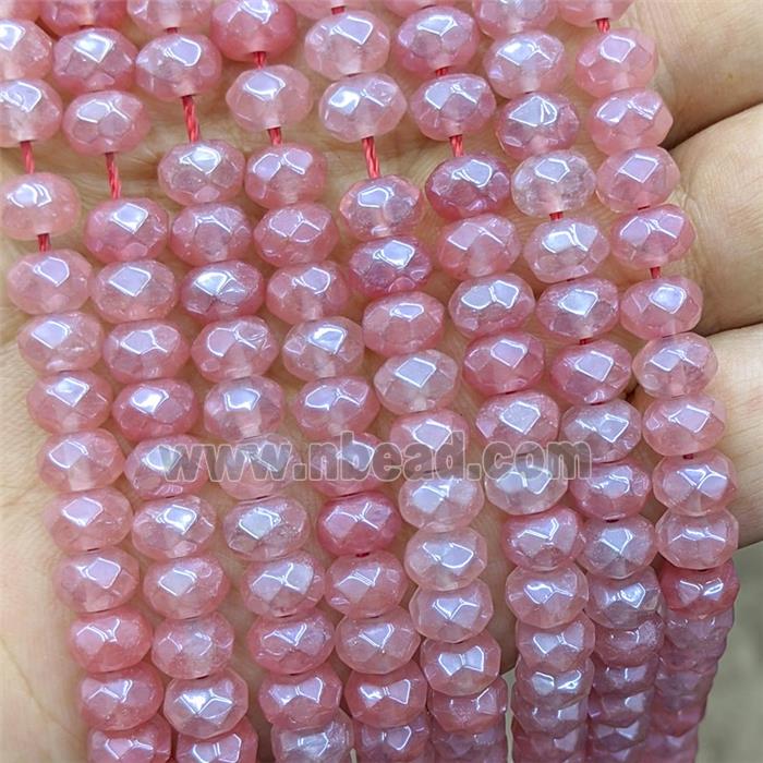 Pink Synthetic Quartz Beads Faceted Rondelle Electroplated