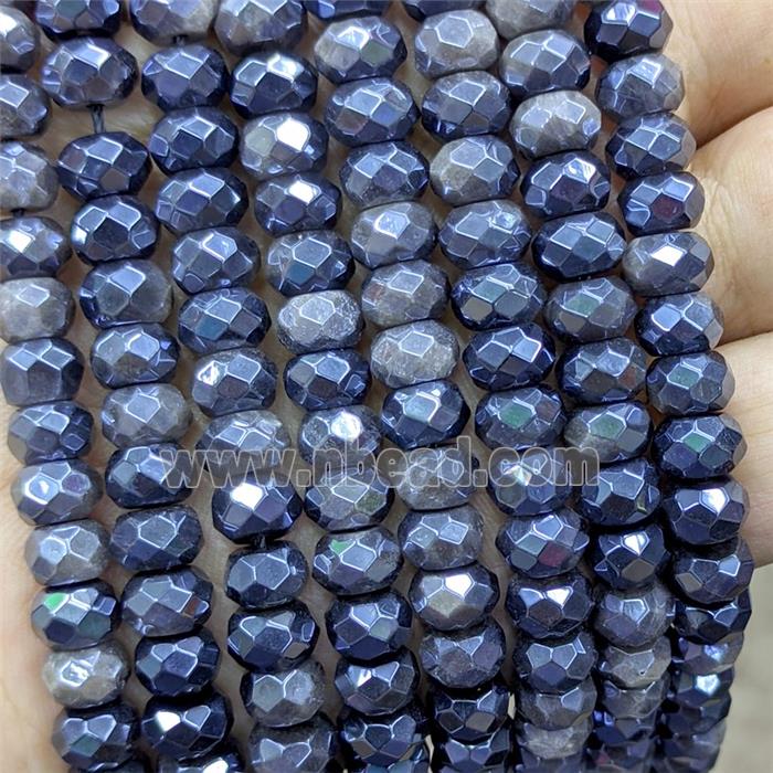 Silver Obsidian Beads Faceted Rondelle Electroplated
