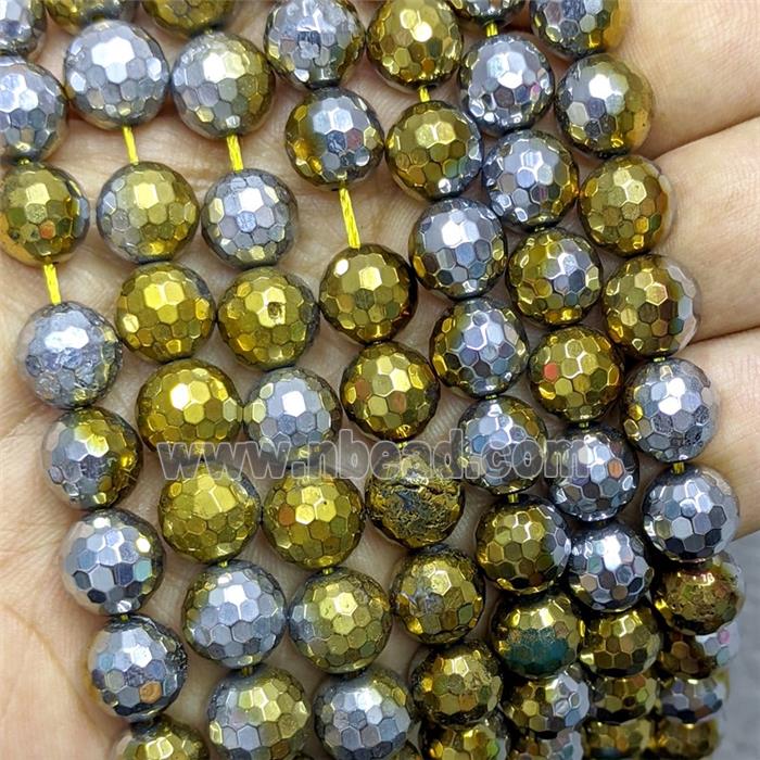 Black Onyx Agate Beads Faceted Round Golden Silver Electroplated