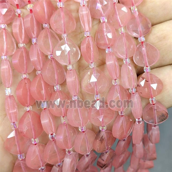 Synthetic Pink Quartz Triangle Beads Faceted