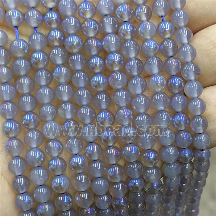 Gray Agate Beads Smooth Round Blue Electroplated