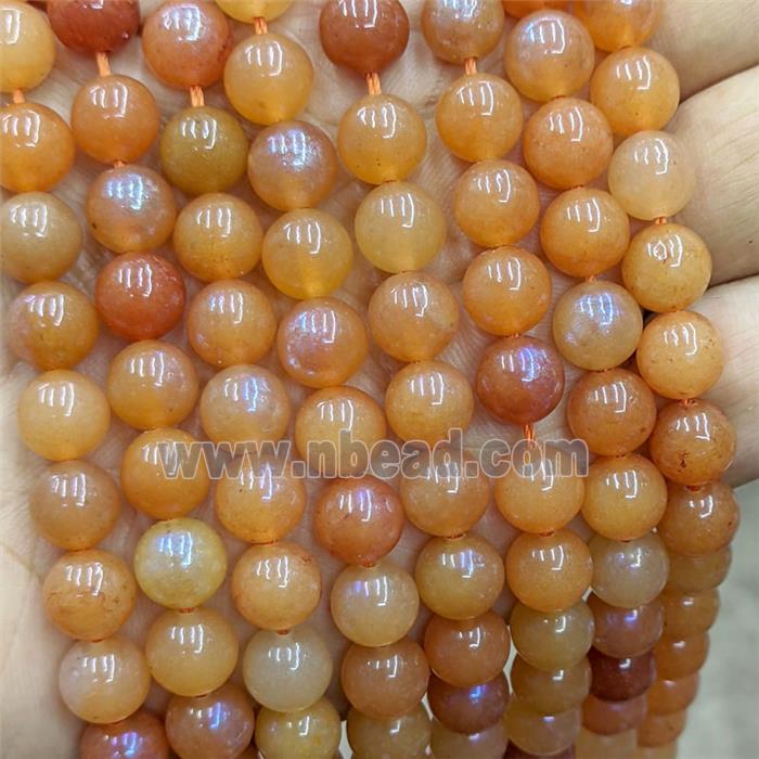 Red Aventurine Beads Smooth Round Blue Electroplated