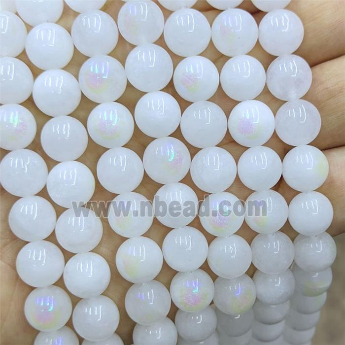 White Jade Round Beads Smooth Blue Electroplated