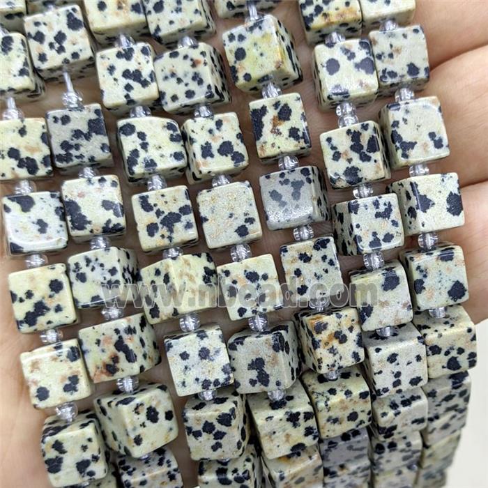 Natural Black Dalmatian Cube Beads