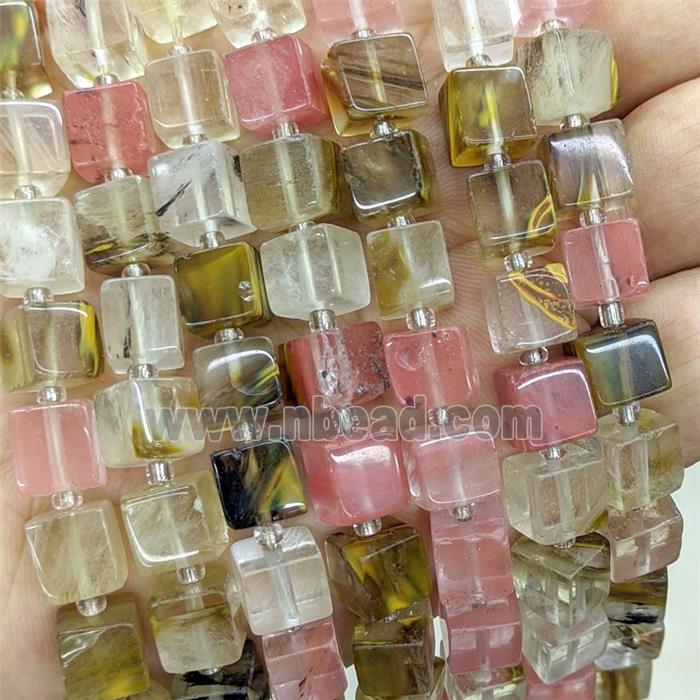 Synthetic Quartz Cube Beads Pink TigerSkin