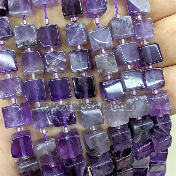 Natural Purple Amethyst Cube Beads