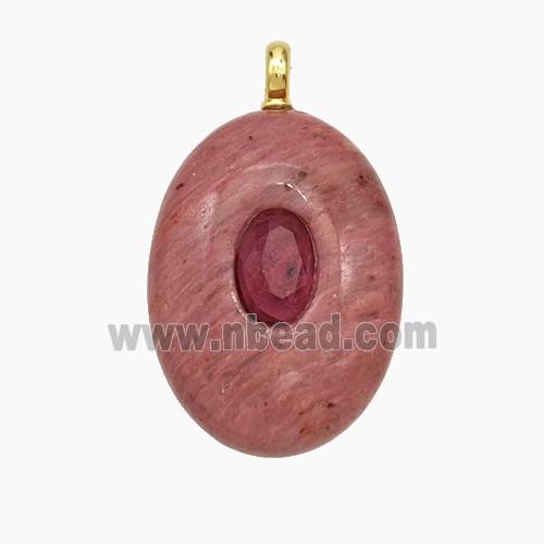 Natural Pink Wood Lace Jasper Oval Pendnat