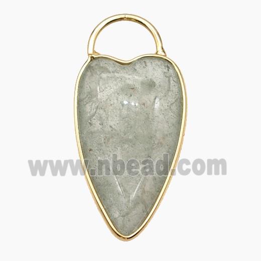 Natural Green Strawberry Quartz Heart Pendant Gold Plated