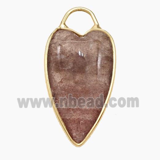 Natural Pink Strawberry Quartz Heart Pendant Gold Plated