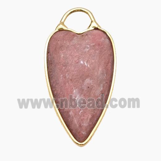 Natural Pink Wood Lace Jasper Heart Pendant Gold Plated