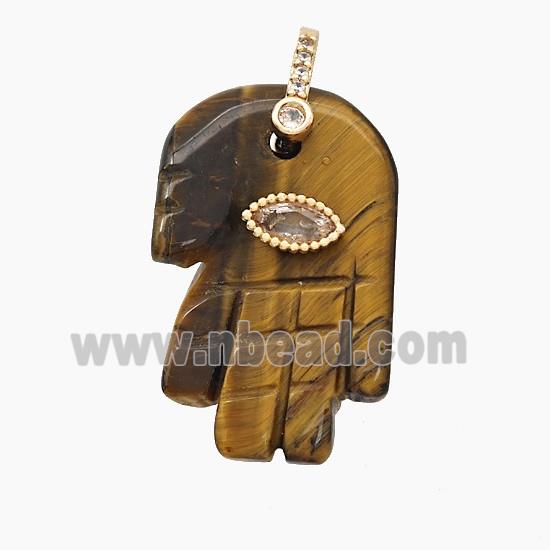 Natural Tiger Eye Stone Buddha-Hand Pendant