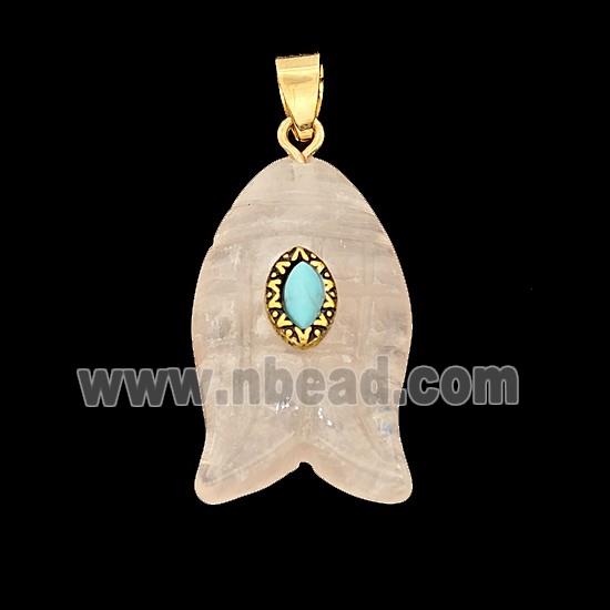 Natural Pink Rose Quartz Fish Pendant