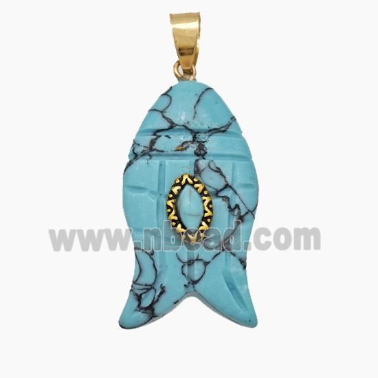 Natural Howlite Turquoise Fish Pendant Blue Dye