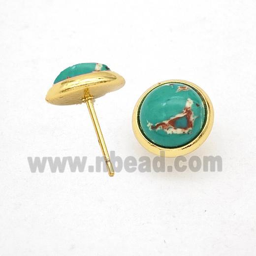 Green Dye Imperial Jasper Stud Earrings Copper Gold Plated