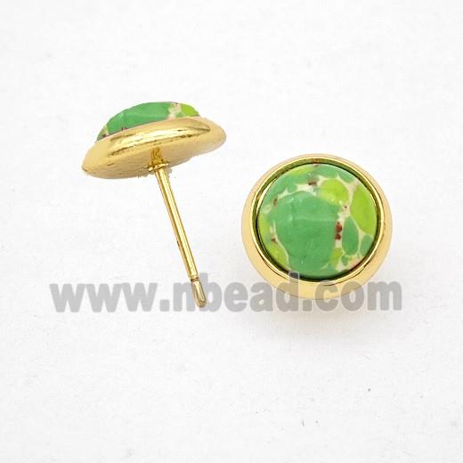Olive Dye Imperial Jasper Stud Earrings Copper Gold Plated