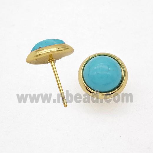 Teal Synthetic Turquoise Stud Earrings Copper Gold Plated