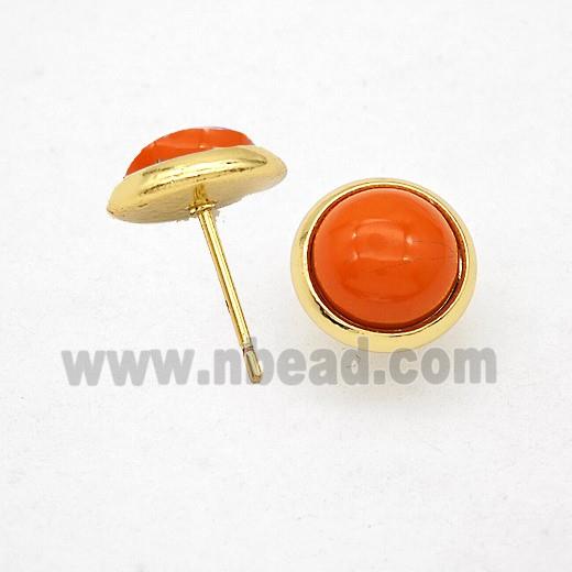 Orange Synthetic Turquoise Stud Earrings Copper Gold Plated