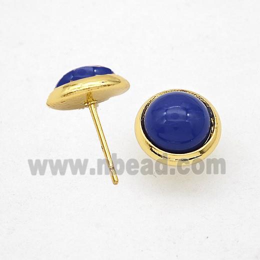 Blue Synthetic Turquoise Stud Earrings Copper Gold Plated