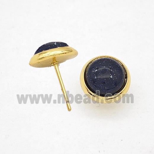 Blue Sandstone Stud Earrings Copper Gold Plated