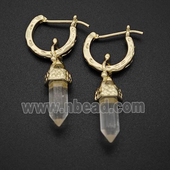 Copper Leaveback Earrings With Clear Crystal Quartz Gold Plated