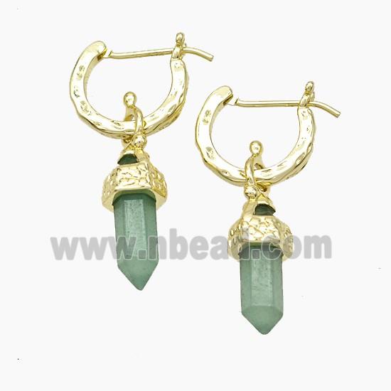Copper Leaveback Earrings With Green Aventurine Gold Plated