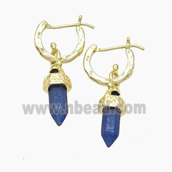 Copper Leaveback Earrings With Blue Dye Lapis Gold Plated
