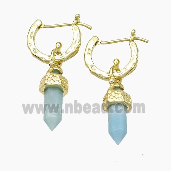 Copper Leaveback Earrings With Blue Amazonite Gold Plated
