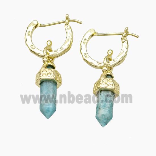 Copper Leaveback Earrings With Green Amazonite Gold Plated