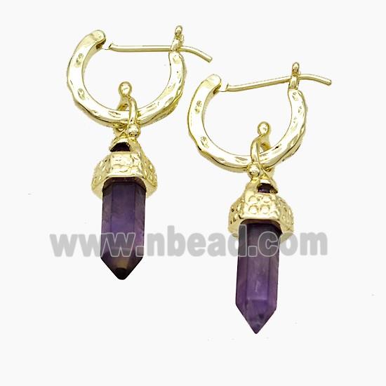 Copper Leaveback Earrings With Amethyst Gold Plated