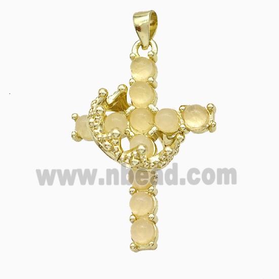 Copper Crown Cross Pendant Pave Crystal Quartz Gold Plated