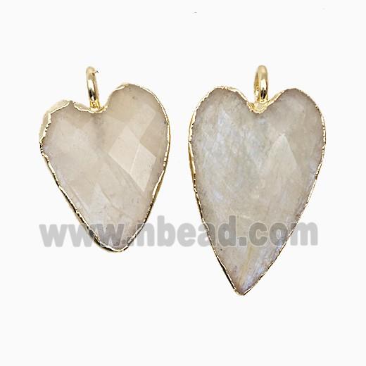 Natural White Moonstone Heart Pendant Faceted Gold Plated